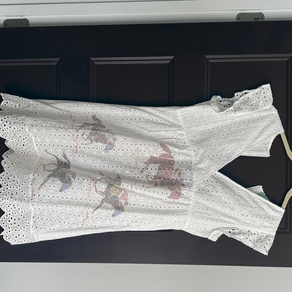 White Eyelet Dress with Horse Print
